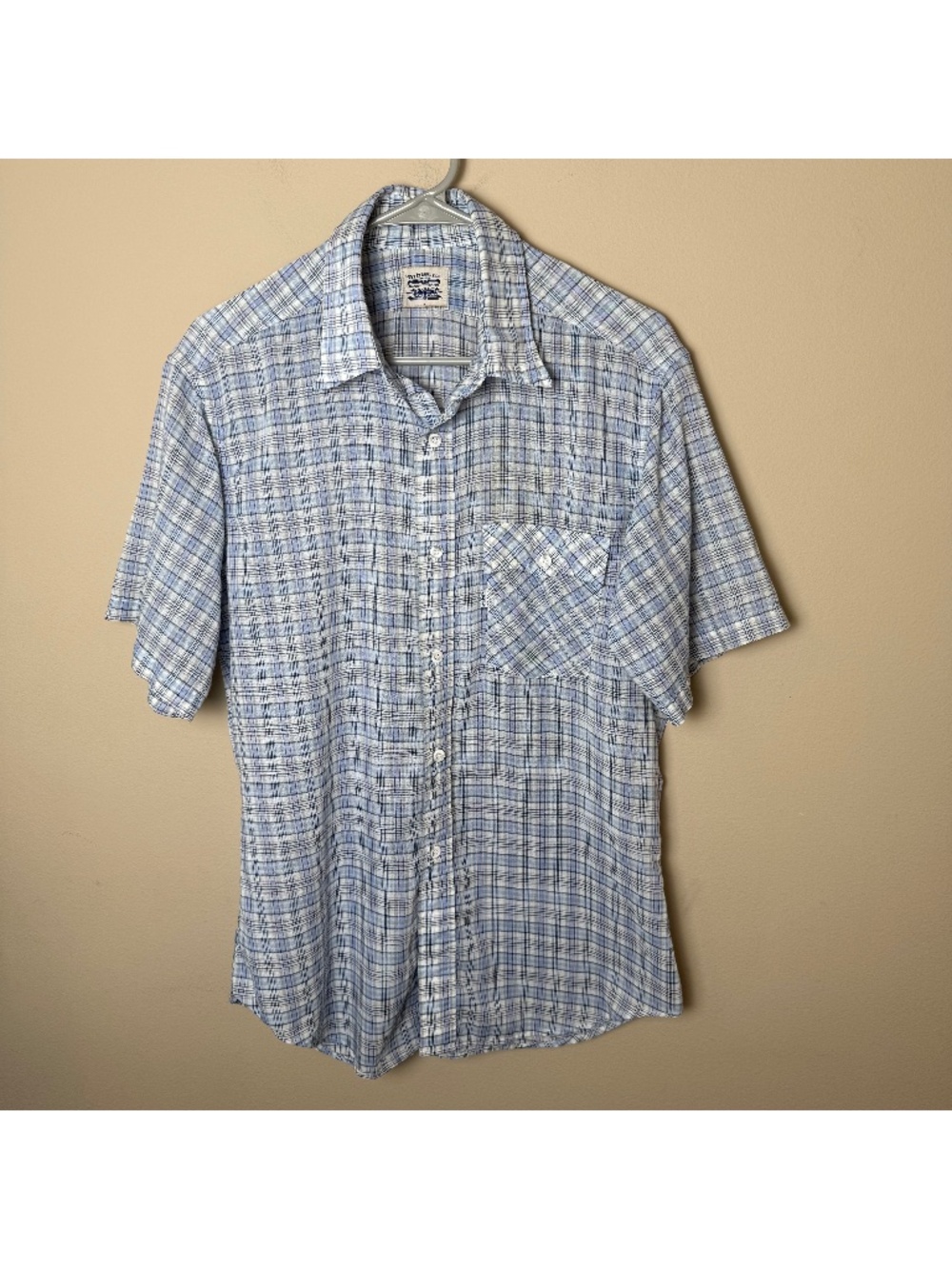 Vintage Levis White Tab Plaid Button Down Shirt Large Western Cowboy 70s 80s